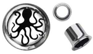 Ohr Piercing Schmuck Flesh Tunnel Plug Double Flared und schwarzer Oktopus Stahl - Bild 1 von 2