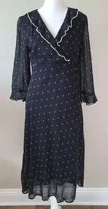 VTG J. Jill Wrap Midi Dress Sz 6 Black 90s Floral Bell Sleeve Fairy Goth Whimsy - Picture 1 of 13