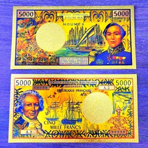 NEW CALEDONIA : GOLD POLYMER BANKNOTE 5000 FRANCS 1970 - 1980 ++ G - Picture 1 of 3