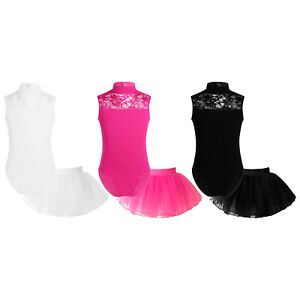 Girl Cute Ballet Dance Dress Sleeveless Floral Lace Gymnastics Leotard Dancewear