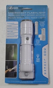 i-Zoom Emergency USB Flashlight with Motion and Light Sensing Base Rechargeable