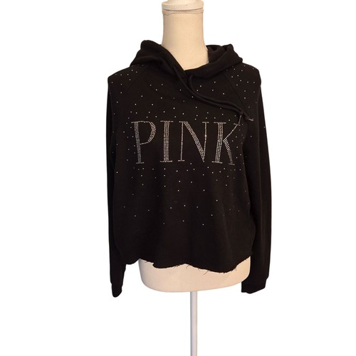 UNDERCOVER Victoria's Secret ROSA Everyday Fleece Bling Strass Crop Felpa con Cappuccio Donna Medium