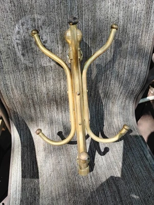Vintage Brass Coat Rack Hooks Wall Mount Triple Arm Hanger 18 inches - Image 1 of 4
