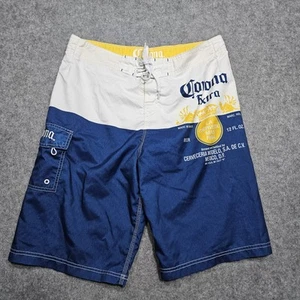 Corona Extra Swim Trunks Mens Large Blue White Lined Pocket Bathing Suit Mens - Picture 1 of 11