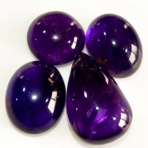 4 Pcs 44 Cts Natural Amethyst Cabochon Loose Gemstone Lot 19x12 11x11mm #15685 - Picture 1 of 10