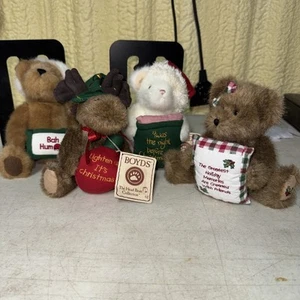 Boyds Bears Head Bean Collection Christmas Lot Of 4 - Picture 1 of 10