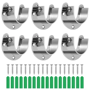 6PCS Closet Rod Brackets, 1-1/4 Inch Closet Rod Support, Stainless Steel Curtain - Picture 1 of 8