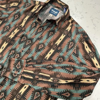 Camisa Weatern Weatern Vintage Estampado Azteca Para Hombres Perla A Presión Talla Mediana Vaquero Foto 1 de 4