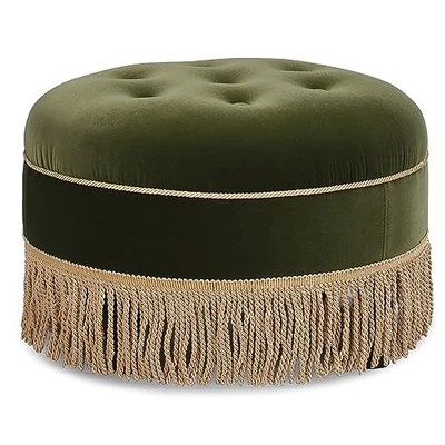  Yolanda 24" Round Upholstered Accent Ottoman, Medium Olive Green - Image 1 of 4