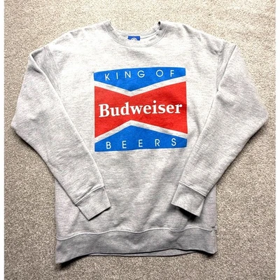 Sudadera Budweiser King of Beers Gráfica Gris Cuello Redondo Informal Pullover Top M Foto 1 de 4