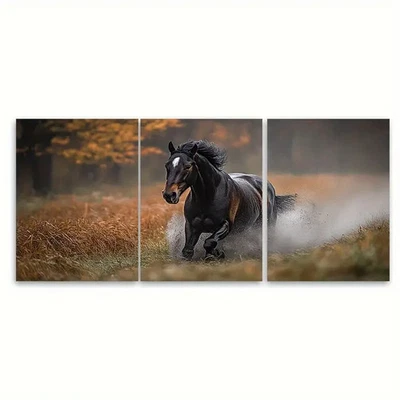 3pcs Greyscale Horse Action Photography Wall Art Canvas Unframed/Framed - Image 1 of 4