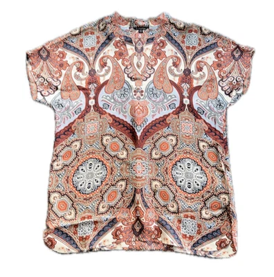 Blusa túnica Brooks Brothers para mujer 100 % seda cuello en V marrón estampado cachemir boho 14 Foto 1 de 4