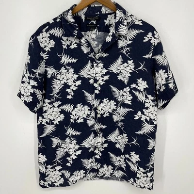 Banana Republic Short Sleeve Button Shirt Men's M Blue Floral Print 100% Linen - Image 1 of 4