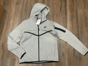 New Nike Full-Zip Fleece Tech Hoodie Gray Heather Black HV0949 063 Men's Sz S - Picture 1 of 11