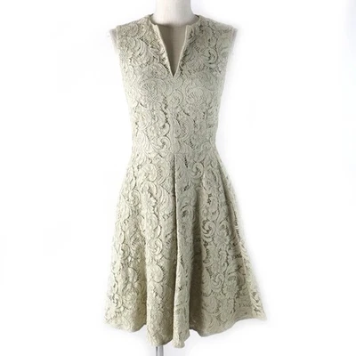 BURBERRY LONDON All Lace Sleeveless Dress Unused Cotton Key Neck Light Beige 36 - Image 1 of 4