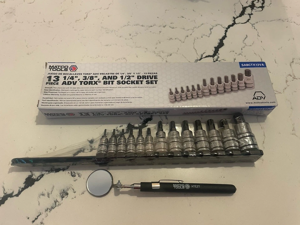 Запечатанный комплект из 13 головок Matco Adv Torx (1/4 дюйма, 3/8 дюйма, 1/2 дюйма привод) и зеркала - Изображение 1 из 1