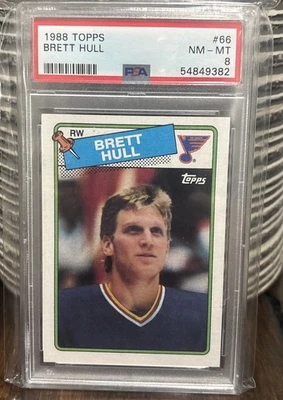 1988 Topps Brett Hull PSA 8 NM-MT St. Louis Blues NHL Canada Hall of Fame Great - Image 1 of 3
