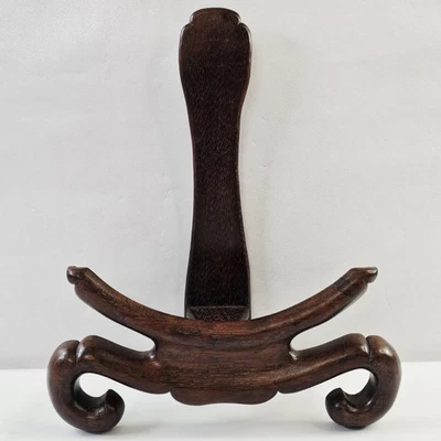 Oriental Plate Holder Carved Wood Table Top Easel/Stand/Display for Large Plates Foto 1 de 4