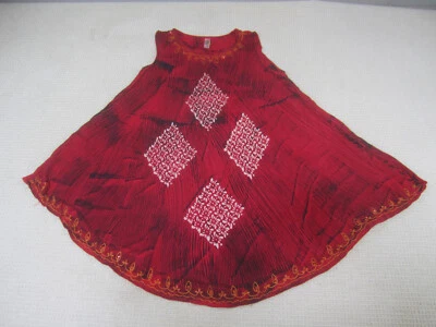 印度精品连衣裙女式均码红色伞 Midi 100% 人造丝波西米亚嬉皮 — 第 1/4 张图片