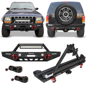 Front/Rear Bumper w/Winch Plate & Tire Carrier For 1984-2001 Jeep Cherokee XJ - Picture 1 of 18