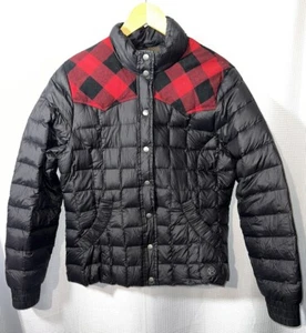 Roper Black Puffer Jacket Large Youth Boy Girl Buffalo Plaid Accent R22 - Picture 1 of 4