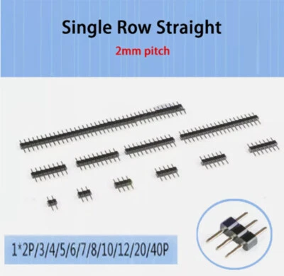 2mm Pitch Male Single Row Straight Pin Header PCB Connector Pin 1*2P~1*40P - Image 1 of 4