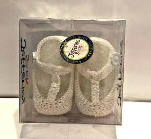 New In Package Jefferies Newborn 0-3 Mo. Baby Girl Booties White Knit MaryJane - Picture 1 of 2