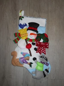 *Snowman & Friends Handmade Felt Applique Christmas Stocking - COMPLETED ~ - Picture 1 of 5