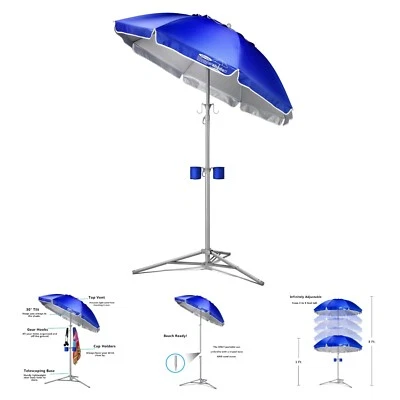 Ultimate Sombrilla de Playa Portátil con Bloqueo UV - Tono Azul Real Ajustable Foto 1 de 4