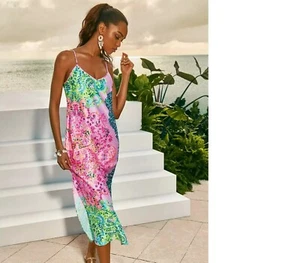 NEU MIT ETIKETT LILLY PULITZER GRÖSSE LARGE BELLALYN MIDI SCHLUPFKLEID * SONNENGLANZ VIBES * MULTI - Bild 1 von 4