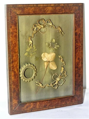 ANCIEN CADRE EN LOUPE  2 NOEUDS 1 ROND BRONZE 1 TREFLE 4 F 2 FLEURS Souvenirs - Photo 1/4