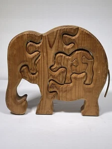 Vintage Wooden Elephant Puzzle Mother & Baby Kids Nursery Decor Stands 9” X 8.5” - Picture 1 of 12
