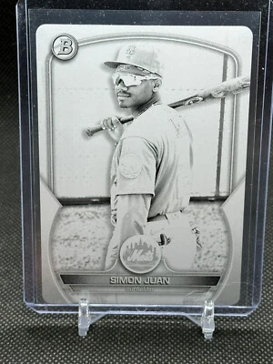 2023 Bowman Black Printing Plate Simon Juan New York Mets BP-38 1/1 Prospect - Image 1 of 2