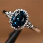 2.45ct Oval Shape Blue Natural Topaz Gemstones Diamond Ring Real 14K White Gold