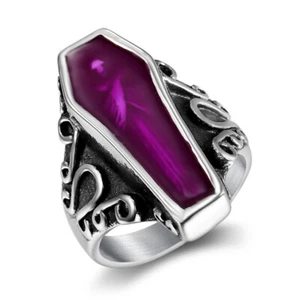 Coffin Ring Stainless Steel Men's Wedding Bands Religious Ring Purple 5-15 - Picture 1 of 6