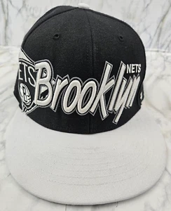 Men's New Era 9FIFTY Brooklyn Nets Snapback Hat Black/White Logo Silver State - Picture 1 of 8