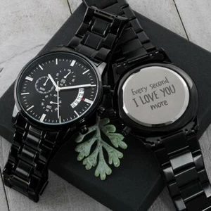 Mens Watch Fathers Day Gift, Black Chrono Watch, Gift For Husband, Gift For Him! - Picture 1 of 10