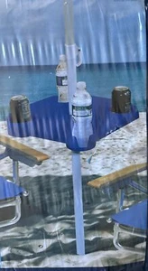 Summer Beach Umbrella BLUE Table Top with Cup Holders Adjustable Height - Picture 1 of 3