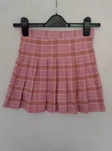 UNBRANDED XS Pink Check Pleated Mini Skirt Y2K Style Zip Button Lined - Picture 1 of 11