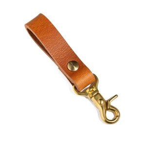 Leather Belt Loop Key Holder Keychain Brass Clasp Hook Swivel Snap - Picture 1 of 3