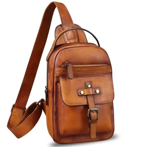 Genuine Leather Sling Bag for Men Crossbody Backpack Handmade Hiking Daypack ... - Picture 1 of 7