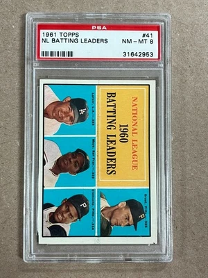 1961 Topps N.L. Batting Leaders Mays, Clemente #41 Graded PSA 8 NM-MT Foto 1 de 2