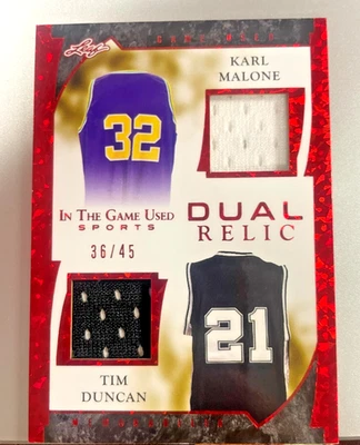 Leaf Game Used Sports Karl Malone/Tim Duncan #GDM10 /45 - Image 1 of 3