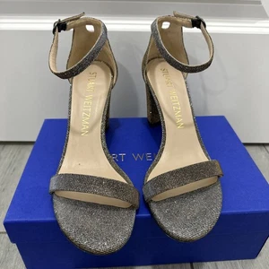 Stuart Weitzman Nearlynude Pyrit Knöchelriemen Blockabsatz Sandale Größe 9 - Bild 1 von 22