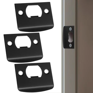 4 Pcs Door Lock Plate Cover Deadbolt Strike Stainless Steel Black - Picture 1 of 12