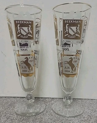 VTG Beekman Arms Inn Commemorative 8.5" Pub Glasses 22K Gold Accents  (Lot or 2) - Image 1 of 4