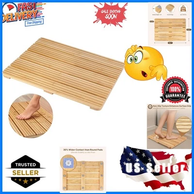 Alfombra de baño de bambú para piso de baño, alfombra de ducha de bambú antideslizante con texto ondulado... Foto 1 de 4