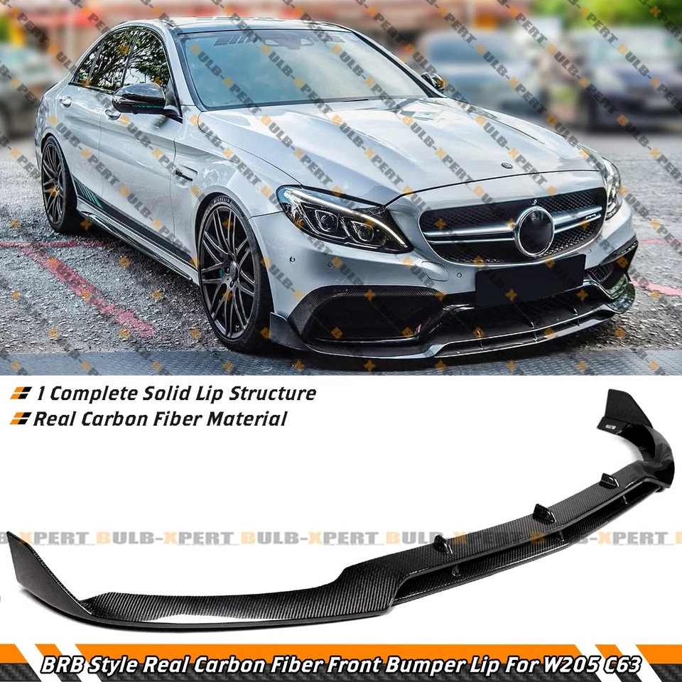 Para Mercedes Benz W205 C63 AMG S 2015-21 fibra de carbono estilo BRB parachoques delantero labio Foto 1 de 4