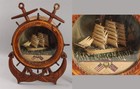  19thC Antique Maritime Folk Art Ship Model Diorama, Carved Inlaid Anchors 