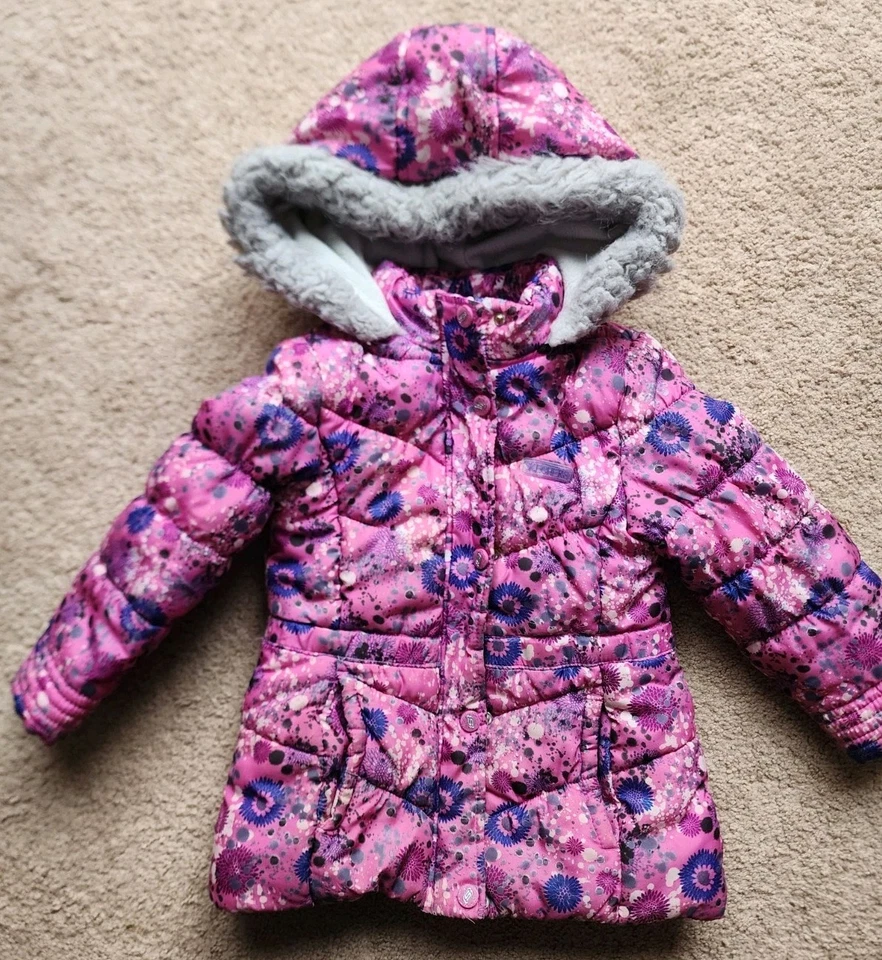 Casaco quente Skechers 4T criança rosa floral com capuz meninas inverno B11 - Imagem 1 de 3